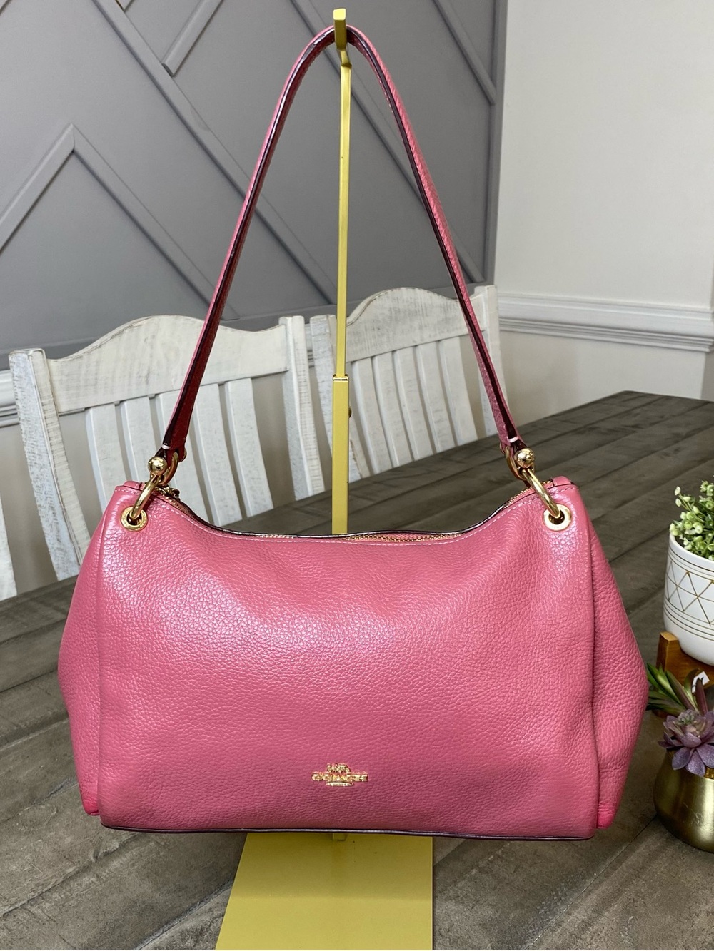 Coach Pink Pebbled Leather Mia Shoulder Bag Slouchy Hobo Handbag